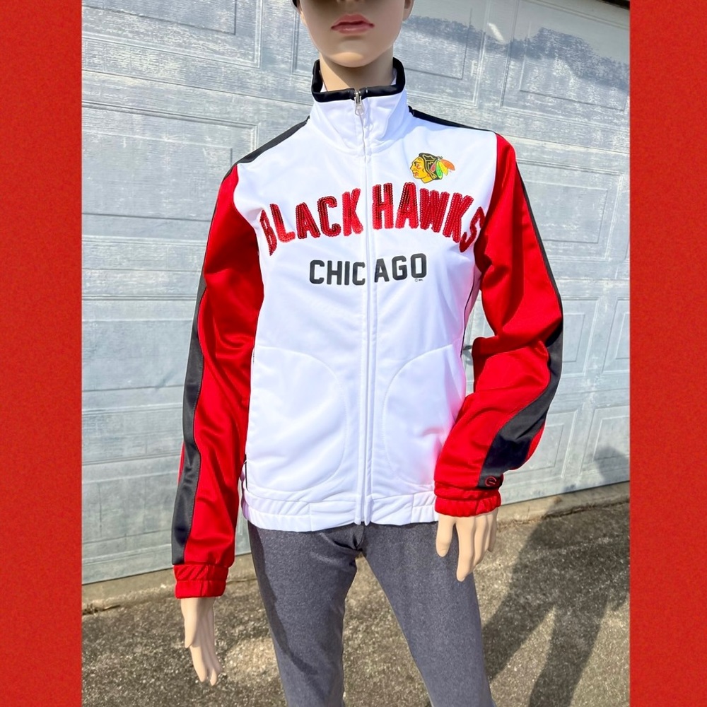 - NHL Blackhawks S Sequined Full Zip Varsity Jacket! NWOT!